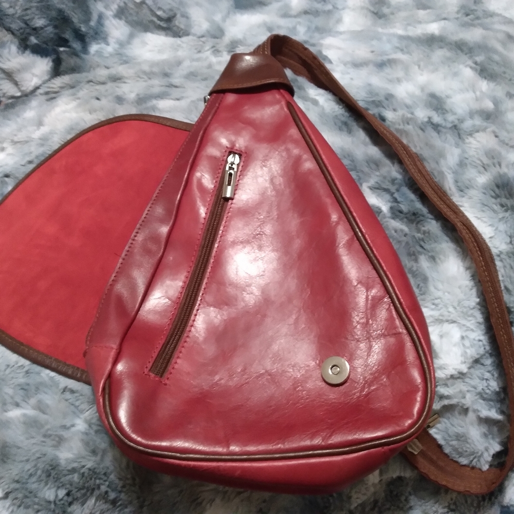 Red Real Italian Leather Messenger Bag